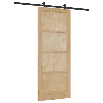 vidaXL Drsna vrata Naravna in črna 86 x 211 cm Masivno borovo les