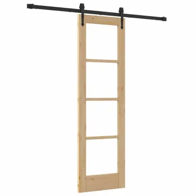 vidaXL Drsna vrata Naravna 61 x 198,5 cm Trden borov les in steklo