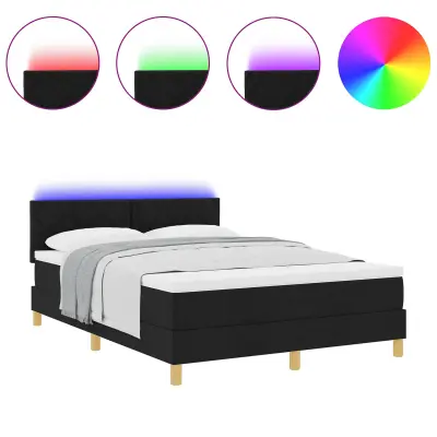 vidaXL LED Box Spring Postelja z vzmetnico Črna 140 x 190 cm blago