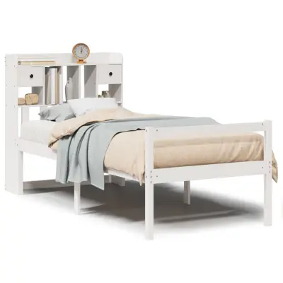 vidaXL Knjižna postelja brez vzmetnice bela 90x190 cm trdna borovina