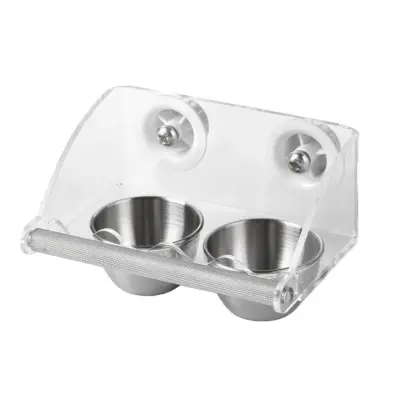 Prozoren akrilni dvojni posoda iz nerjavečega jekla za ptice z vijakom