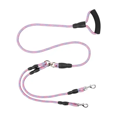 Dvojni pas za pse, dvojna vrvica za pse z vrtenjem za 360°, brez zapletanja Rose red