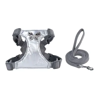 Komplet pasu in povodca za pse Liquid Silver Deersuede - ljubek in udoben  S