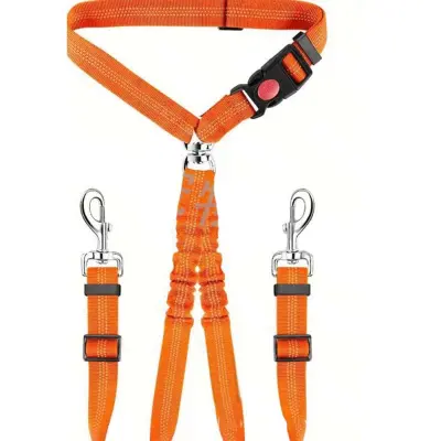 Dvojni pas za avto za pse: Nastavljiv in odsevni varnostni povodec za dva hišna ljubljenčka Orange