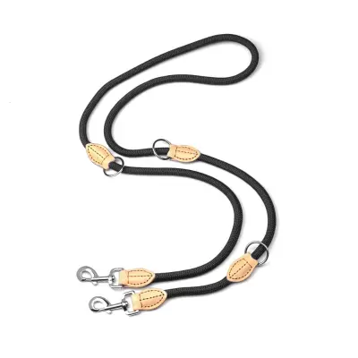 Črna dvojna pasja vrvica - nastavljiva najlonska vrvica brez zapletanja za dva psa  12 mm