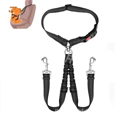 Dvojni pas za avto za pse: Nastavljiv in odsevni varnostni povodec za dva hišna ljubljenčka Black