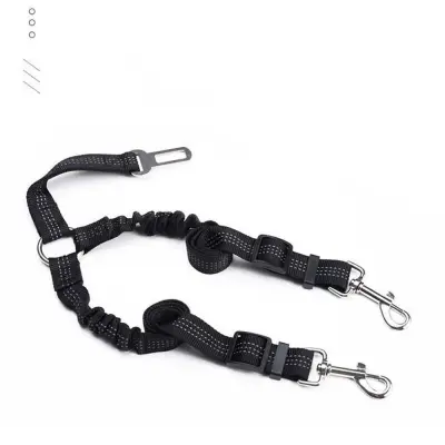 Varnostni pas za dva hišna ljubljenčka: Nastavljiv najlonski povodec za avto Black