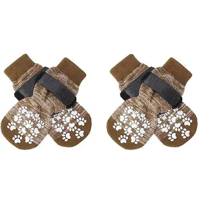 Pet Nogavice z Dvostranskim Protizdrsom - 4 Kosi, Vodoodporne in Protizdrsne Brown M