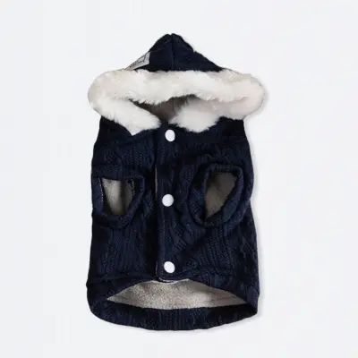 Pleten volnen topel pulover s kapuco za hišne živali - Zimska toplina in stil NavyBlue L