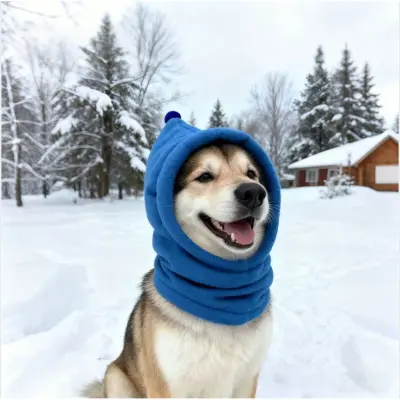 Polar Fleece Pet Warm Calming Hood - Zimska Kapa za Pse & Zaščita Pred Hrupom Blue S