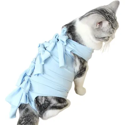 Modra Mačja Obleka za Okrevanje - Zračna Zaščita Kirurških Ran za Hišne Živali  L