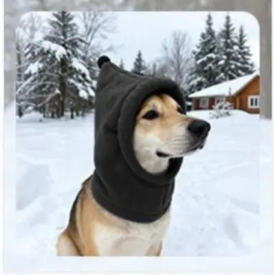 Polar Fleece Pet Warm Calming Hood - Zimska Kapa za Pse & Zaščita Pred Hrupom Black L