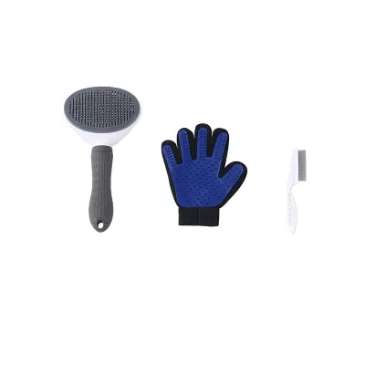 Komplet za nego hišnih ljubljenčkov s krtačo za odstranjevanje dlake, rokavico in glavnikom za bolhe