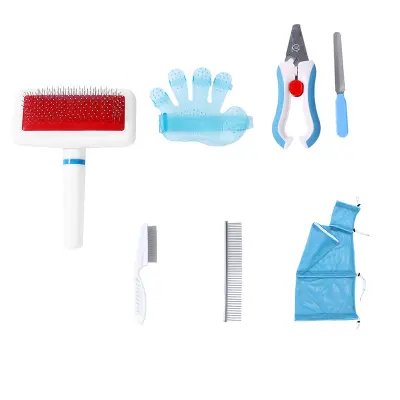 Komplet za nego hišnih ljubljenčkov, 7-delni modri komplet za pse