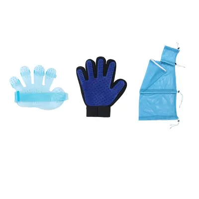 Komplet za nego hišnih ljubljenčkov: Vrečka za kopanje mačk, krtača s petimi prsti in rokavica za nego