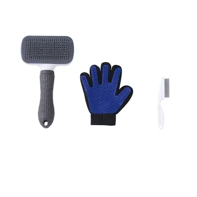 Komplet za nego hišnih ljubljenčkov s krtačo za odstranjevanje odpadne dlake, rokavico in glavnikom za bolhe