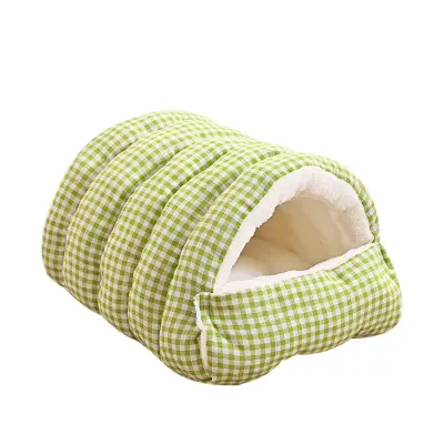 Snemljiva, pralna zaprta postelja za hišne živali - mehka in udobna mačja/pasja jama za vse letne čase Green L