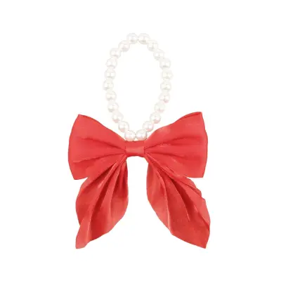 Eleganten biserni ovratnik za hišne ljubljenčke z elastičnim trakom in pentljo Red
