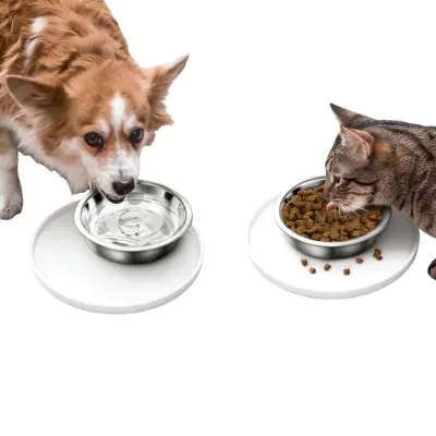 Okrogla silikonska podloga za hranjenje hišnih ljubljenčkov L (27 cm) - Vodoodporna in protizdrsna White