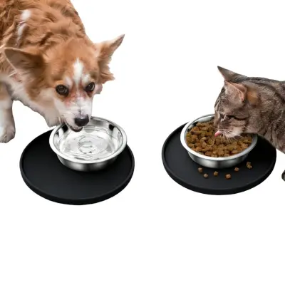 Okrogla silikonska podloga za hranjenje hišnih ljubljenčkov L (27 cm) - Vodoodporna in protizdrsna Black