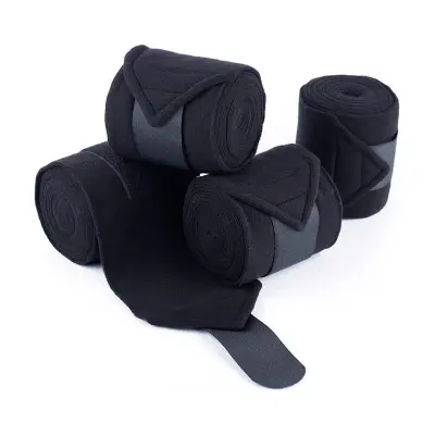 Set 4 Črni Flis Ovijalniki za Konjske Noge - Polo Bandaže za Zaščito