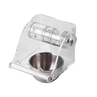 Interaktivni viseči podajalnik za papige, odporen proti razlitju - nerjaveče jeklo in PMMA