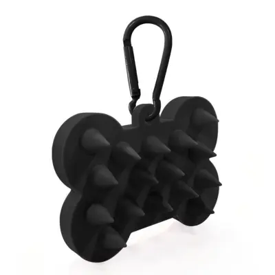 Črna silikonska krtača za kopanje hišnih ljubljenčkov v obliki kosti s črno zaponko