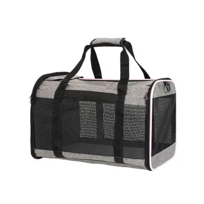 Prenosljiva torba za hišne ljubljenčke: Prostorna, zračna potovalna torba za male pse in mačke Pink+grey