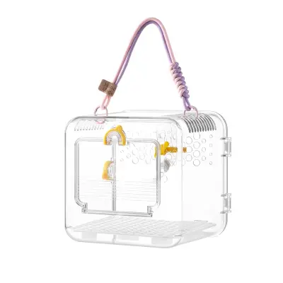 Prenosni nosilec za ptice: Prozorna kletka za potovanje papige s pladnjem