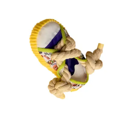 Rumena bombažna vrv za žvečenje psov - interaktivni čevelj za škripanje