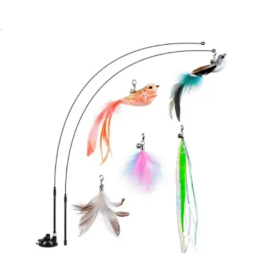 Interaktivna igrača za mačke - Komplet dvojne palice s priseskom in zamenljivimi peresi