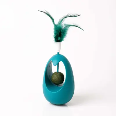 Interaktivna igrača za mačke Wobble Tumbler z žogico Catnip in perjem Blue