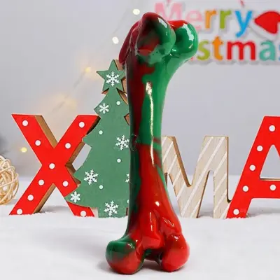 Božična žvečilna igrača za pse v obliki kosti - Rdeča kost za čiščenje zob