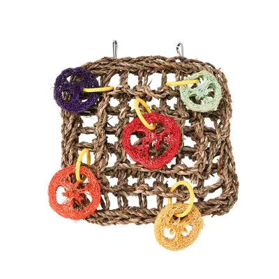 Kvadratna plezalna mreža za ptice - naravna trava, tkana igrača za žvečenje papige