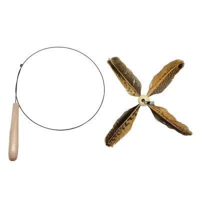 Interaktivna igrača za mačke - vrteča se vetrnica (4 listi) z lesenim ročajem