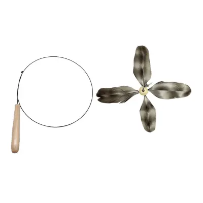 Interaktivna igrača za mačke - naravna barva vetrnica (4 listi) z lesenim ročajem