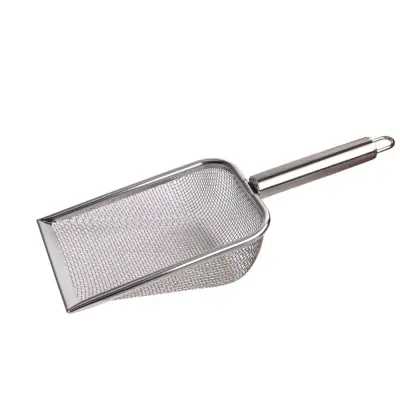 Mrežasta lopatka za mačji pesek iz nerjavečega jekla z ergonomskim ročajem