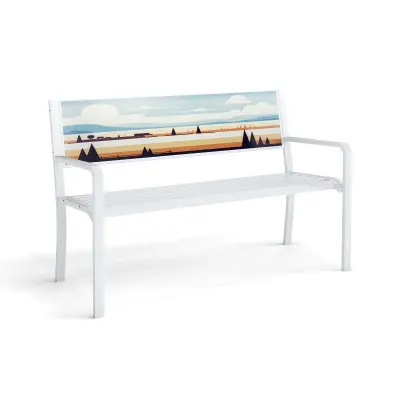 Vrtna klop z grafiko na naslonu Terasna klop bela