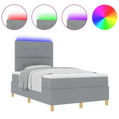 vidaXL LED Box Spring Postelja Svetlo siva 120 x 190 cm blago