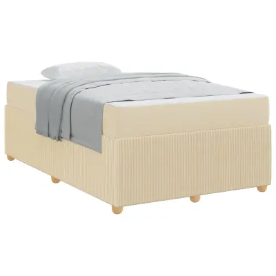vidaXL Konstrukcija postelje z vzmetnico krema 120 x 200 cm blago