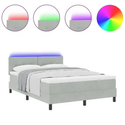 vidaXL LED Box Spring Postelja Svetlo siva 160 x 200 cm Žamet