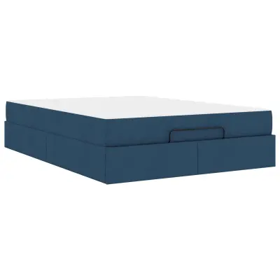 vidaXL Posteljni okvir z vzmetnico z vzmetnico 2 pcs Modra blago