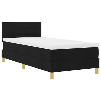 vidaXL LED Box Spring Postelja z vzmetnico Črna 90 x 190 cm blago