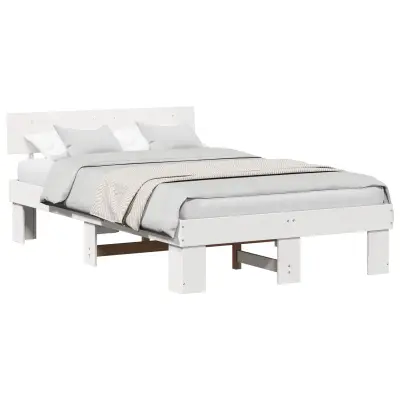 vidaXL Konstrukcija postelje Bela 140 x 190 cm Masivno borovo les