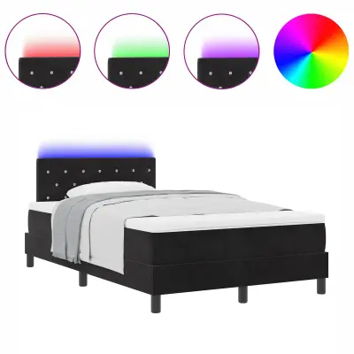 vidaXL LED Box Spring Postelja z vzmetnico Črna 120 x 190 cm Žamet