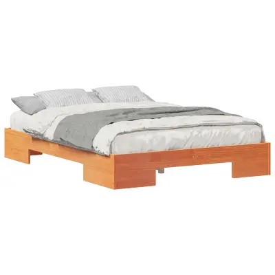 vidaXL Posteljni okvir Rjava 140 x 190 cm Trdna borovina