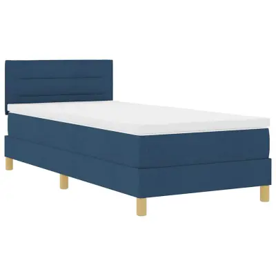 vidaXL LED Box Spring Postelja z vzmetnico Modra 100 x 200 cm blago