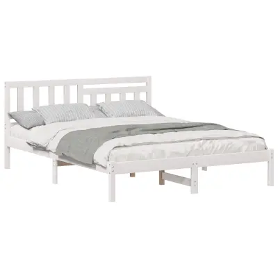 vidaXL Konstrukcija postelje Bela 160 x 200 cm Masivno borovo les