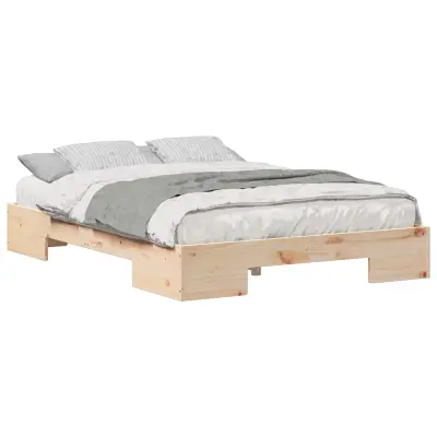 vidaXL Posteljni okvir Rjava 135 x 190 cm Trdna borovina