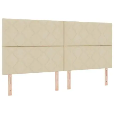 vidaXL Postelja z vzmetnico z vzglavjem krema 200 x 200 cm blago